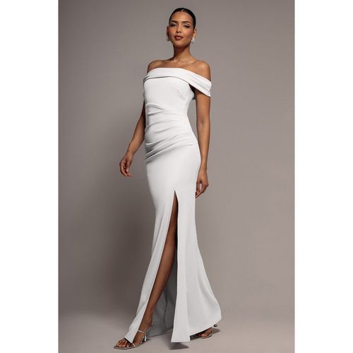 Goddiva Off The Shoulder Maxi Dress With Split - White
