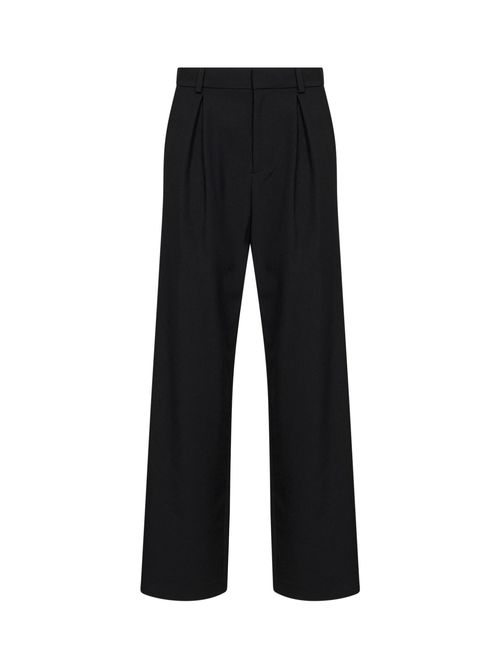 Pleated Wide-Leg Wool-Blend Trousers — Black