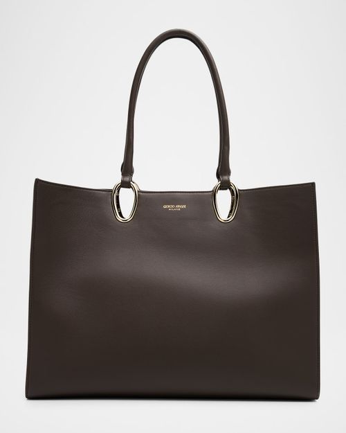 Teardrop Cutout Smooth Leather Shopper Tote Bag