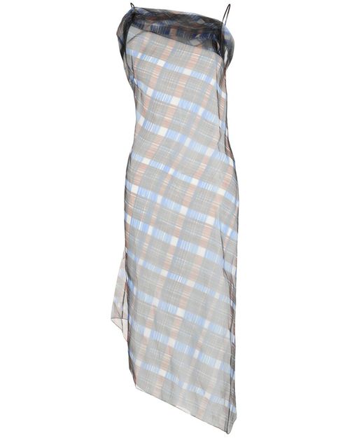 Organza Plaid-Check Midi Dress