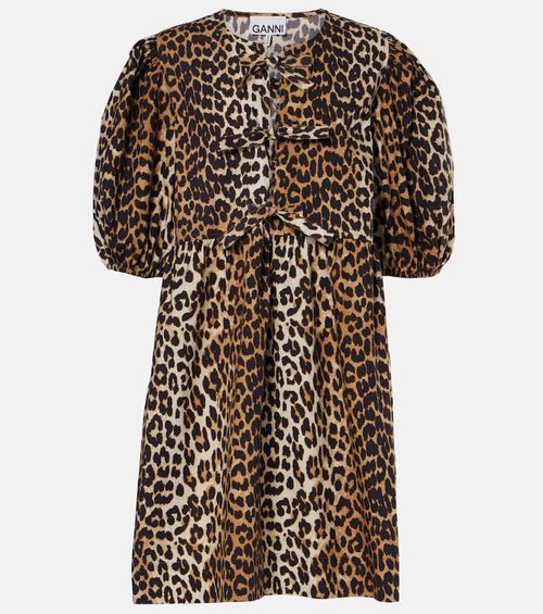 Leopard-print cotton minidress
