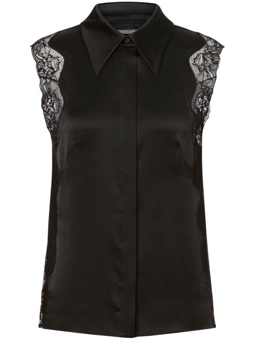 Floral-lace sleeveless shirt - Black