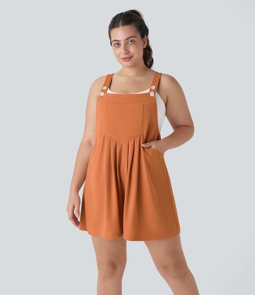 Pockets Waffle Casual Plus Size Overalls  - Apricot Orange