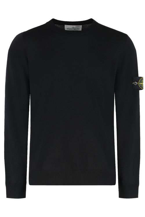 Virgin Wool Crew-Neck Sweater with Removable Logo Patch