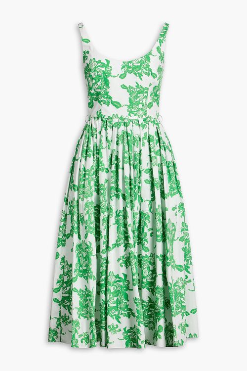 Eglantine pleated printed cotton-poplin midi dress - Green - UK 8