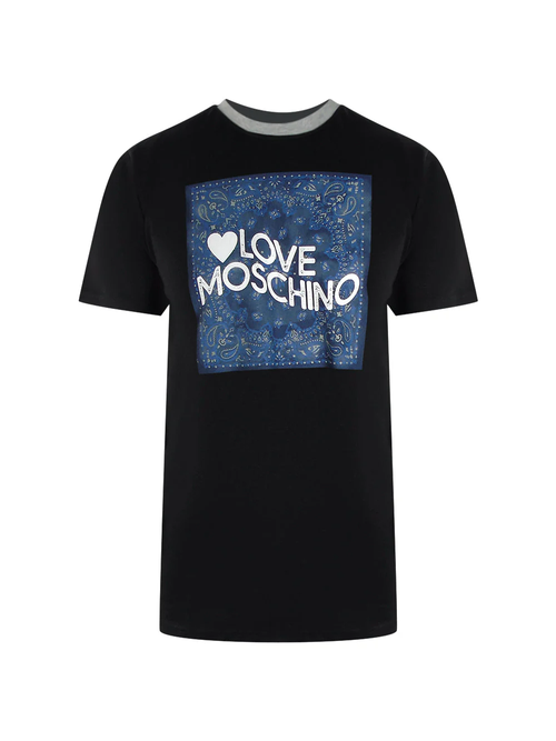 Love Moschino Paisley Print Logo Black T-Shirt - / Black