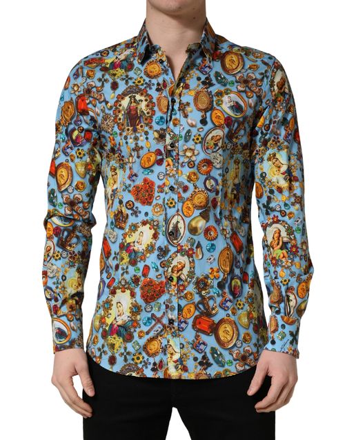 Jewel Print Cotton Shirt — Blue