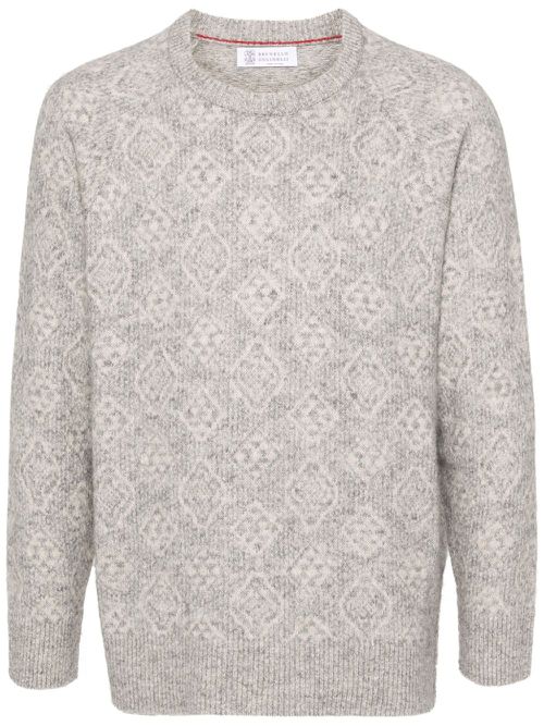 Brushed intarsia-knit jumper - Grey