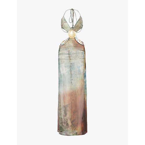 Jaded London | Womens Blue Ocean Print Vida Shell-trim Backless  Stretch-woven Maxi Dress | Realry