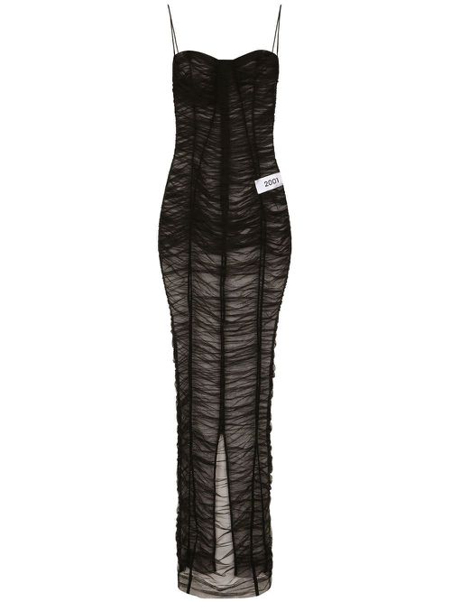 KIM DOLCE&GABBANA gathered-detail sheer maxi dress - Black