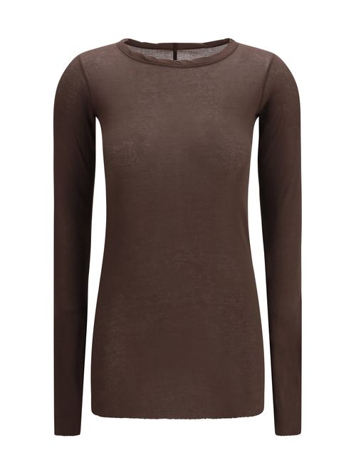 Ribbed Crew Neck Cotton T-Shirt — Brown