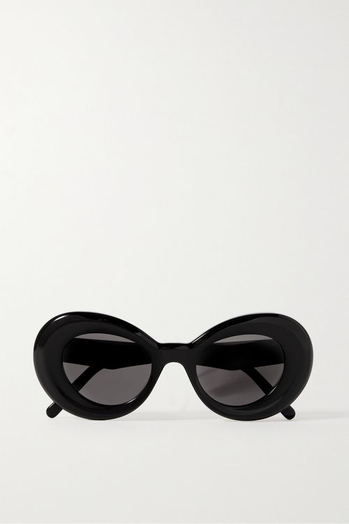 Curvy Oversized Round-frame Acetate Sunglasses - Black