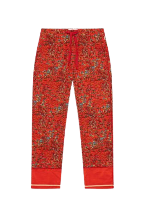 Floral-Print Cotton-Cupro Trousers — Red