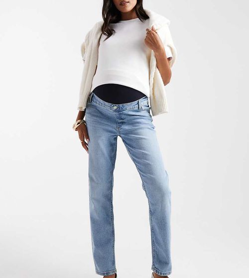 ASOS DESIGN Maternity slim fit comfort mom jeans in mid blue