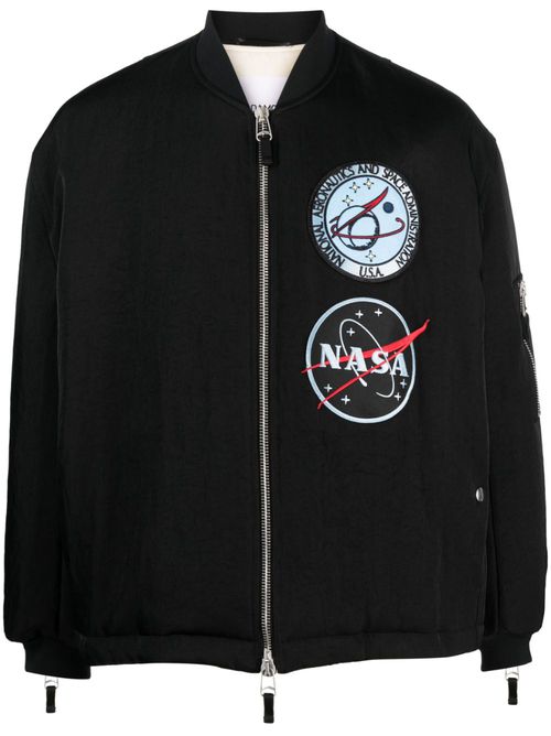 Logo-patch cotton bomber jacket - Black