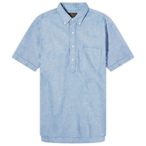 Men's Button Down Popover Short Sleeve Chambray Shirt in Blue