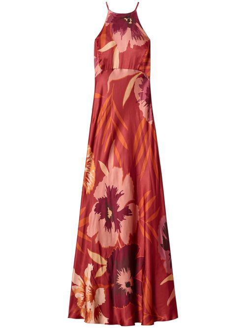 Floral satin maxi dress - Red