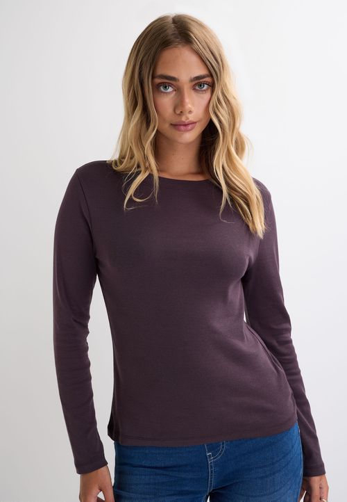 Womens Plum Long Sleeve Cotton Top