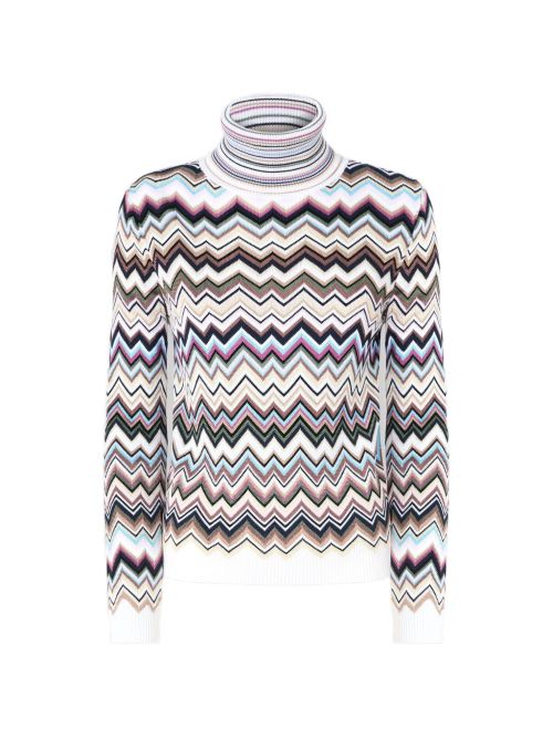Zig-Zag Knit Turtleneck Sweater — Multicolor