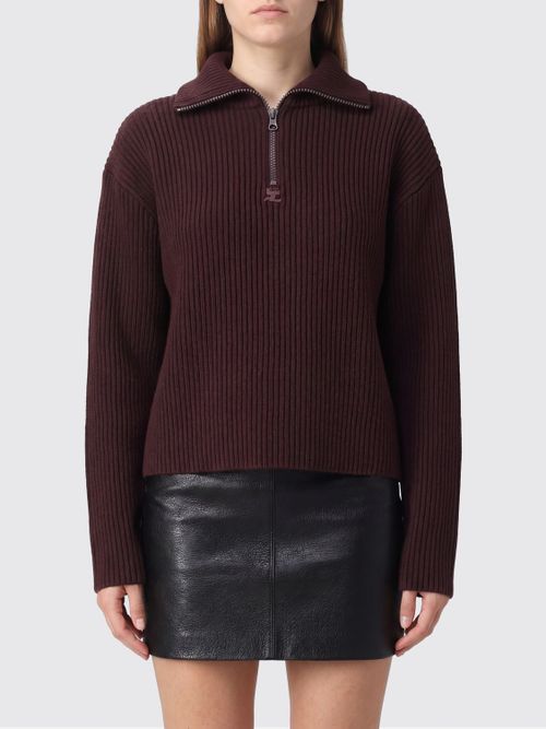 COURRÈGES Ribbed Turtleneck Jumper in Pure Merino Wool with Half-Zip