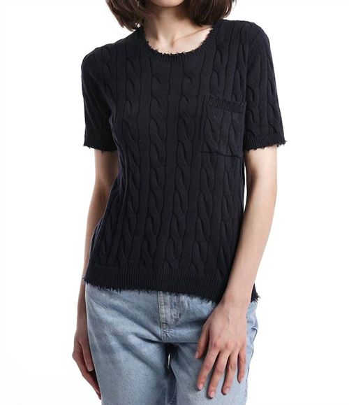 Cotton Frayed Cable Tee In Navy