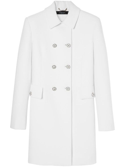 Spread-collar double-breasted coat - White