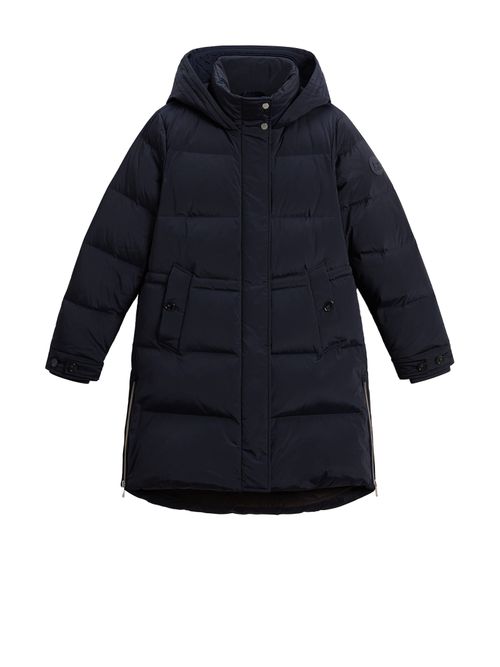 Womens Navy Blue Quilted Down Jacket With Hood