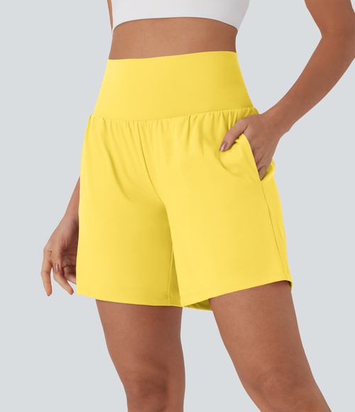 "Softlyzero™ Airy Super High Waisted 2-in-1 Cool Touch Yoga Shorts 7"" with Pockets Gym Short - Goldfinch
