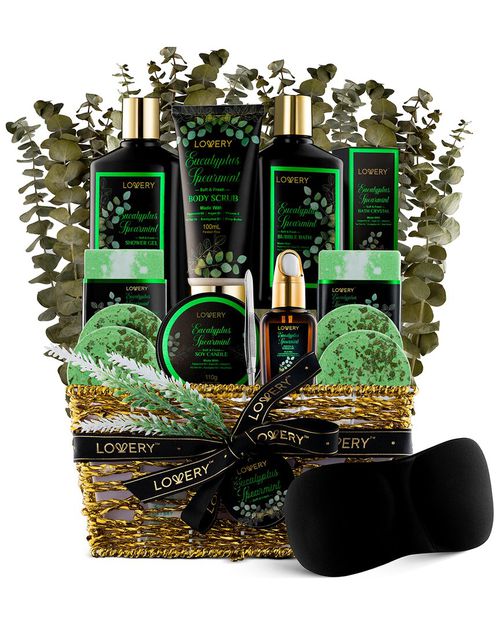 Eucalyptus Spearmint Bath Set, 17pc Gift Basket with Natural Mint Scent