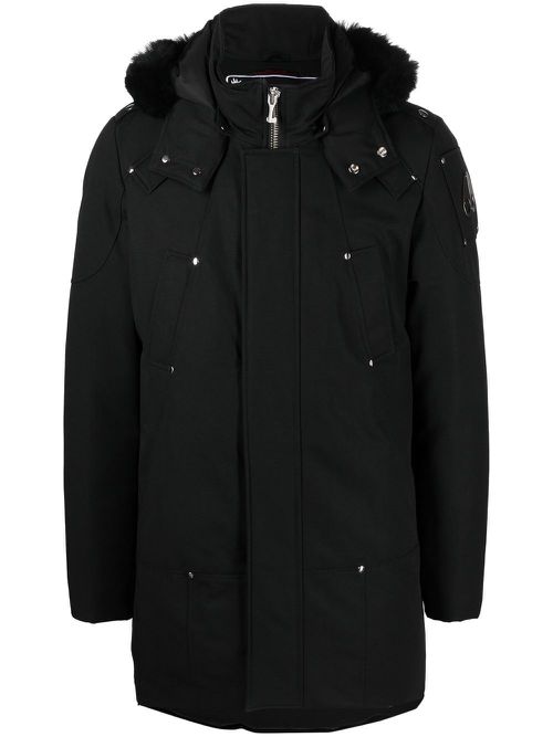 Shearling collar parka coat - Black