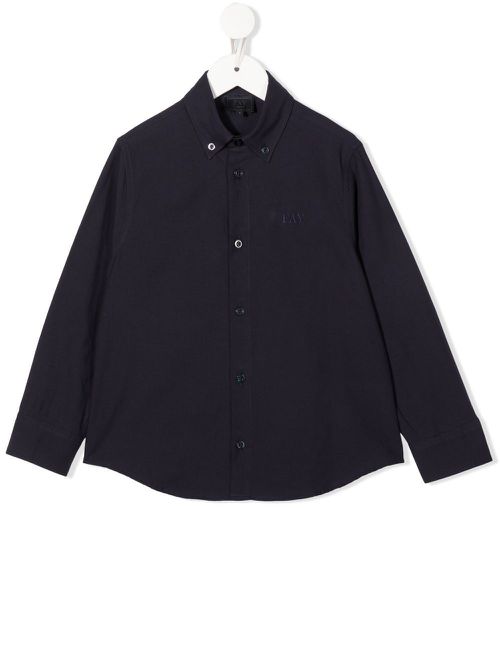 Embroidered logo button-collar shirt - Blue