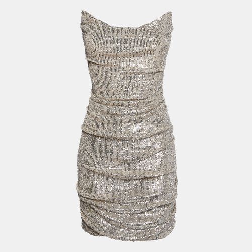Silver Sequin Ruche Strapless Mini Dress