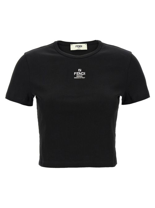 Logo-Embroidered Ribbed Cotton T-Shirt — Black
