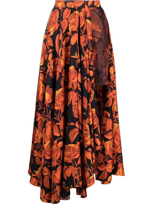 Mix-print silk skirt - Orange