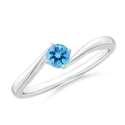 Angara 0.32 Carat Classic Round Swiss Blue Topaz Solitaire Bypass Ring in Platinum