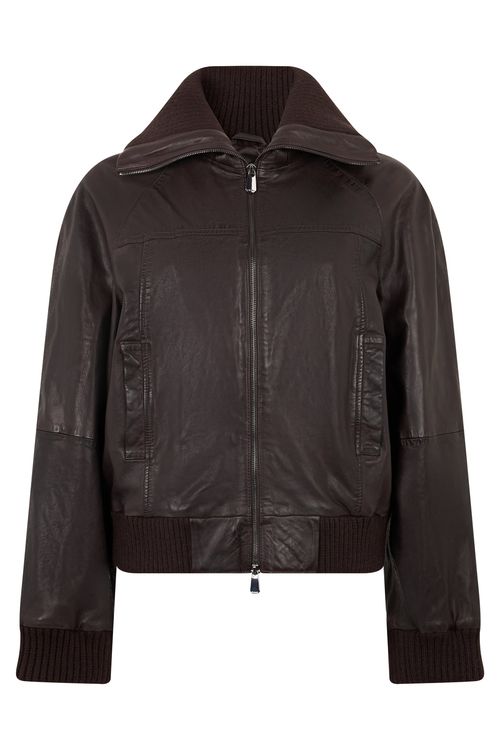 Leather Jacket with Knit Inserts and Zip Front
