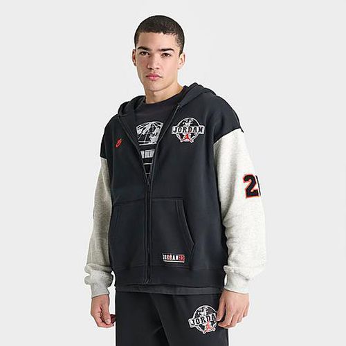 Men's Brooklyn Varsity Oversized Full-Zip Hoodie in Black/Grey Heather/Chile Red