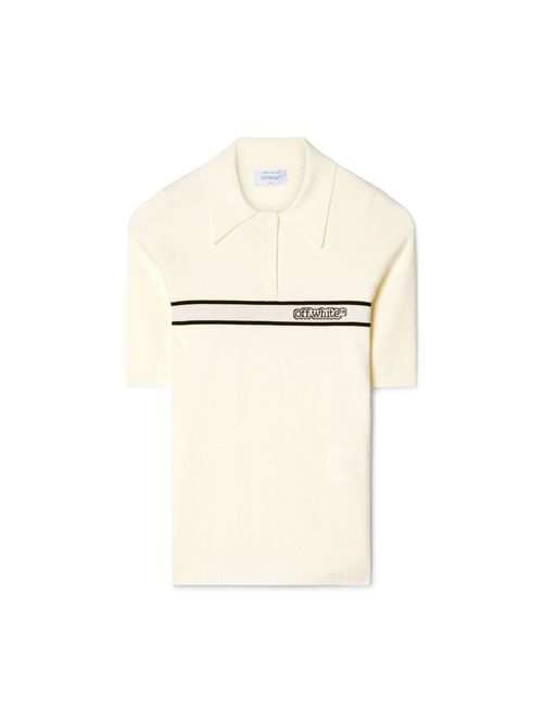Cream Striped Knit Polo Shirt - Female T