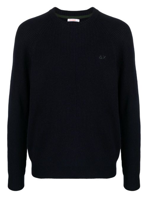 Crew-neck ribbed-knit jumper - Blue