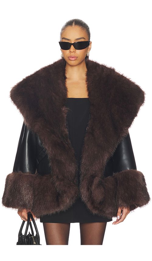 WeWoreWhat x REVOLVE Cocoon Faux Fur Jacket in Burgundy. - S also in