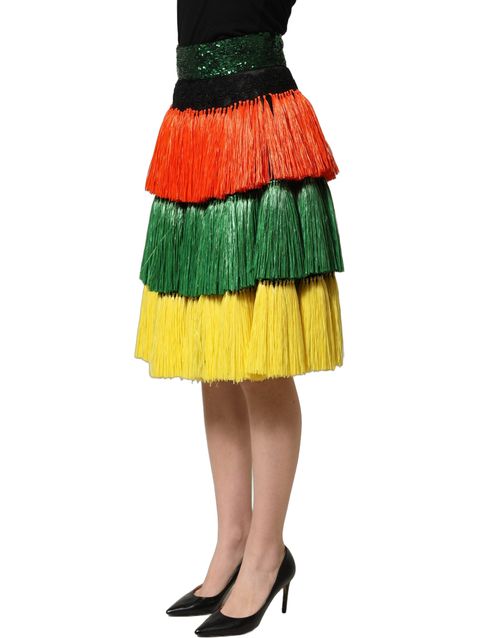 Tiered Fringe Sequin Skirt — Multicolor