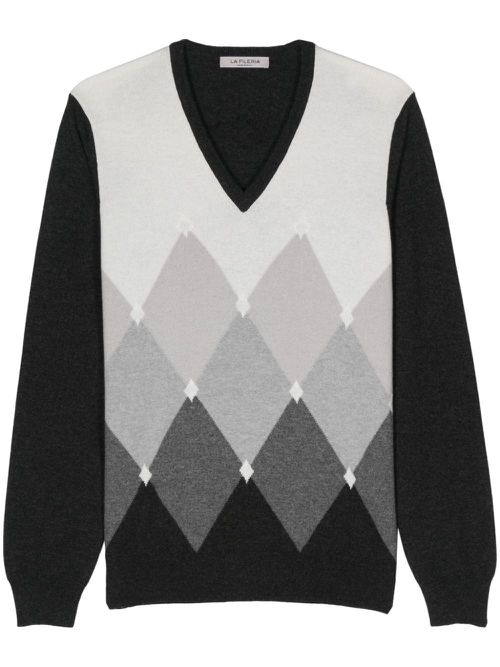 Argyle check pattern sweater - Black