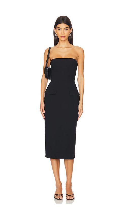 Amanda Uprichard SCHULTERFREIES MIDIKLEID BETHANY in Black. Größe XS. Also in L