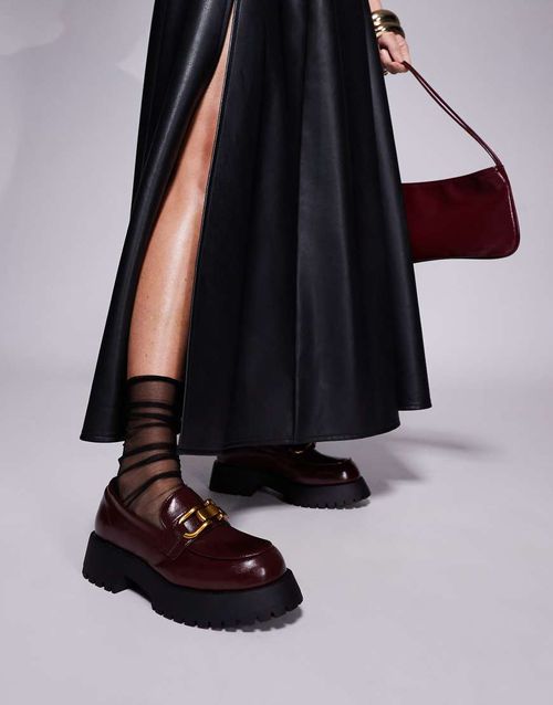 Chunky loafer in burgundy-Red