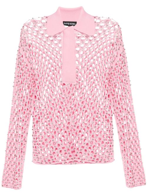 Crystal-embroidered net top - Pink