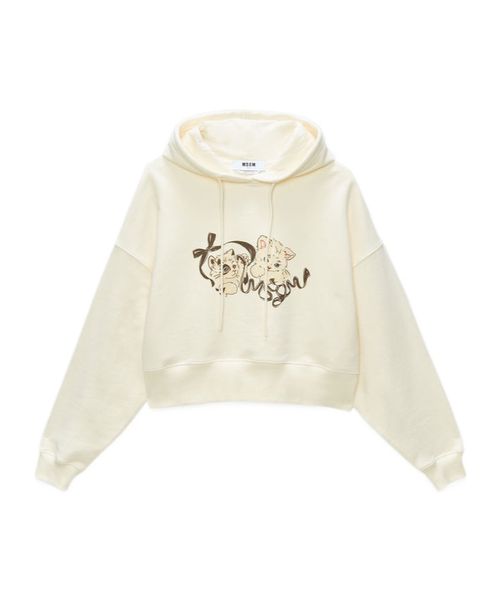 Cat-print cotton hoodie