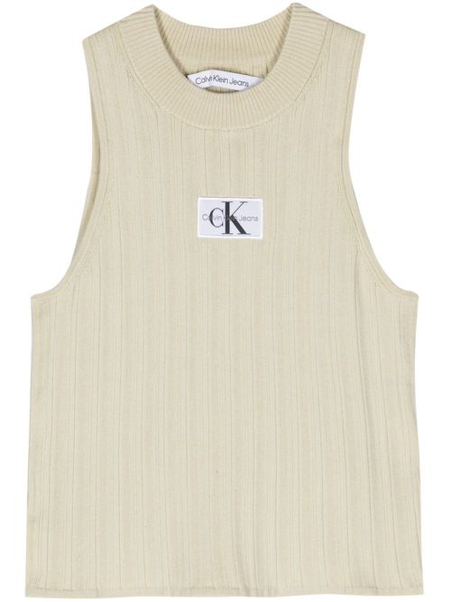 Logo-patch ribbed-knit top - Green