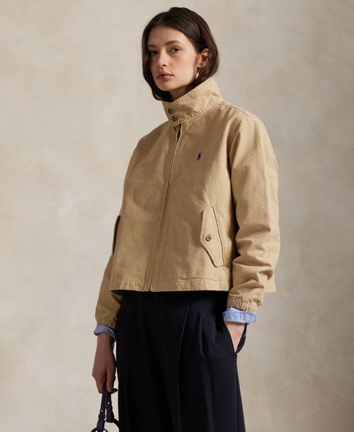 Women's Canvas Stand Collar Jacket - Beige