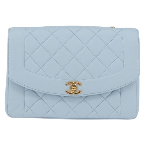 Chanel Vintage Diana Flap Quilted Lambskin Blue Leather Handbag Pre-Owned