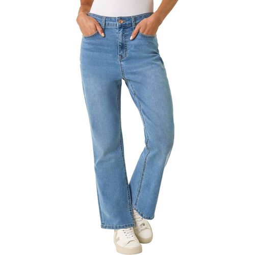 Roman Women's Petite Bootcut Stretch Jeans in Mid Blue